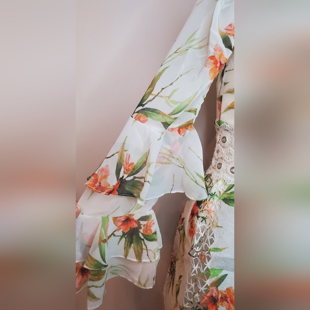 PatBO Size 6 "Wild Flower" Printed White Lace Mini Dress - Picture 6 of 14